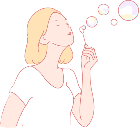 Girl Blowing Bubbles  Illustration