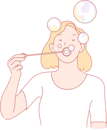 Girl Blowing Bubbles  Illustration