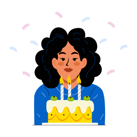 Girl blowing candles and making wish  Illustration