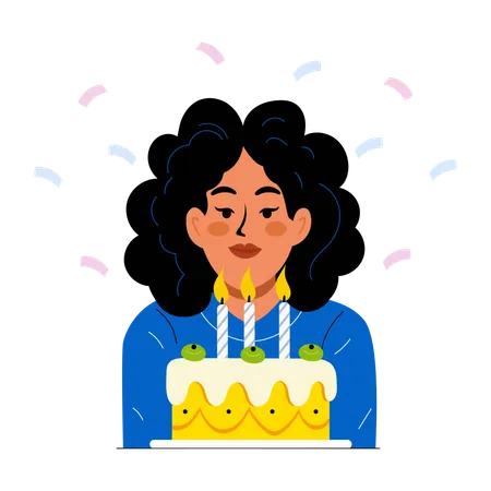 Girl blowing candles and making wish  Illustration