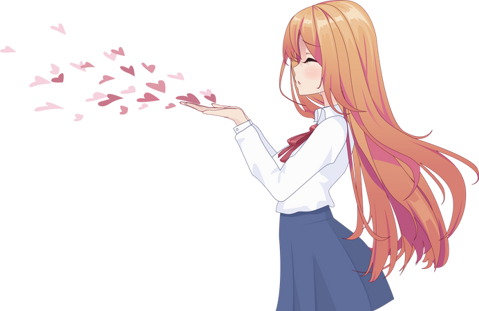 Girl blowing flying kiss  Illustration