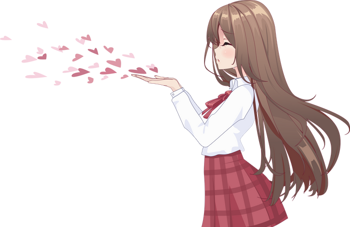 Girl blowing flying kiss  Illustration