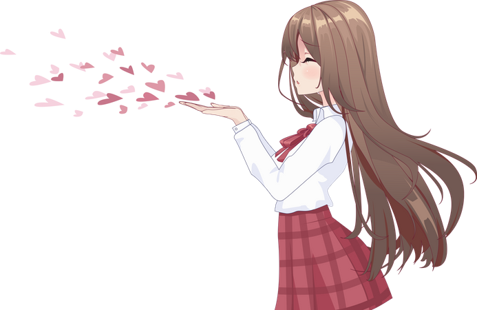 Girl blowing flying kiss Illustration