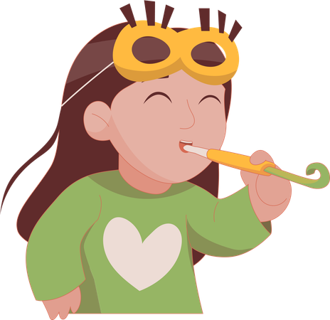 Girl blowing party whistle  Illustration