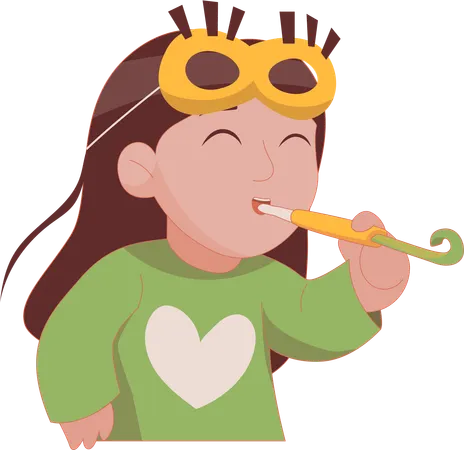 Girl blowing party whistle  Illustration
