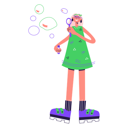 Girl blowing soap bubbles Illustration