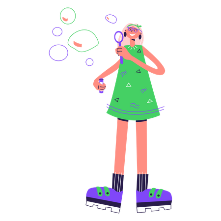 Girl blowing soap bubbles  Illustration