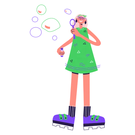 Girl blowing soap bubbles  Illustration