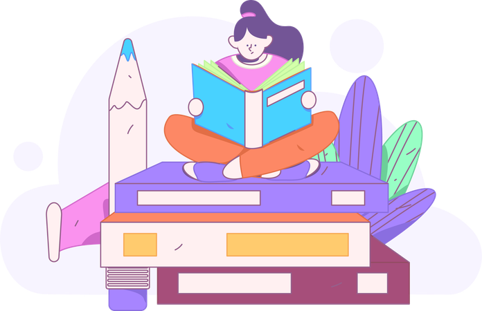 Girl Book Reading  Illustration