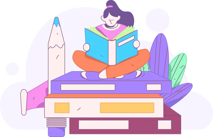 Girl Book Reading  Illustration