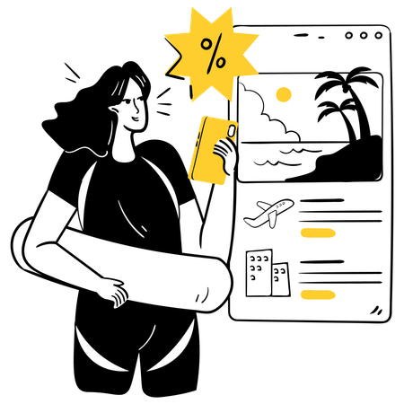 Girl Booking Beach Getaway  Illustration