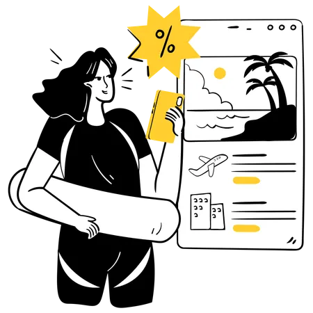 Girl Booking Beach Getaway  Illustration