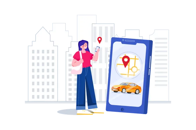 Girl booking Cab  Illustration