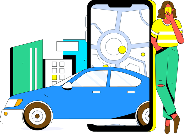 Girl booking cab  Illustration