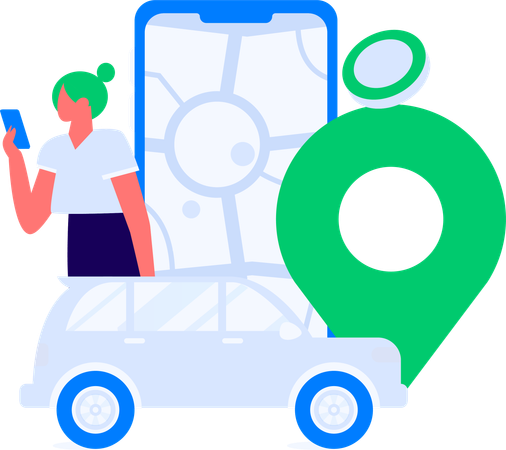 Girl booking cab online  Illustration