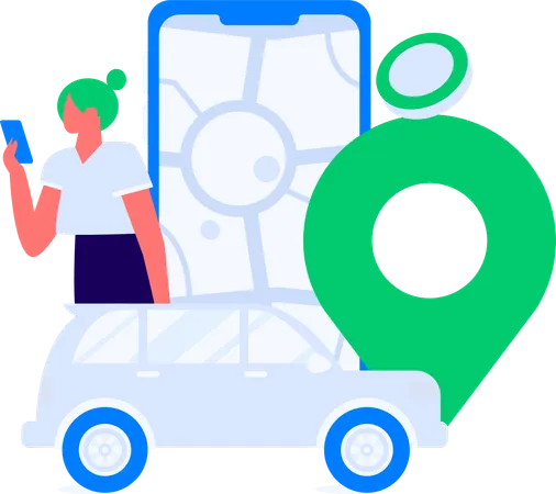 Girl booking cab online  Illustration