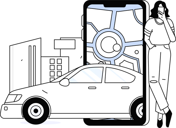 Girl booking cab online  Illustration