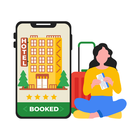 Girl booking hotel online  Illustration