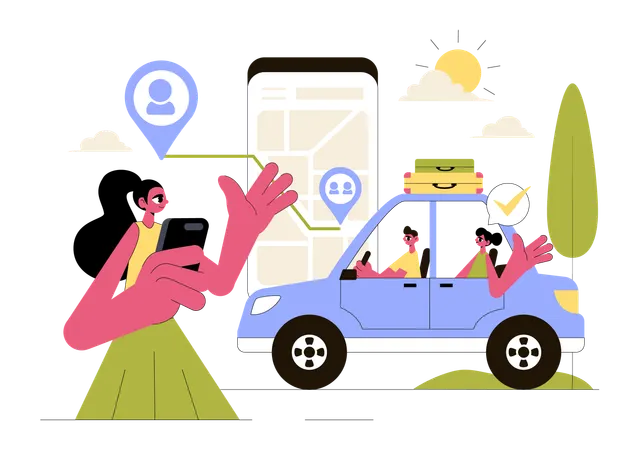 Girl booking sharing cab  Illustration
