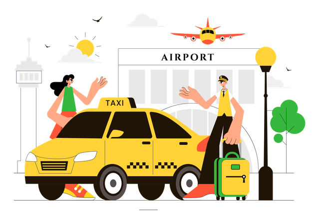 Girl booking taxi for airport  Illustration