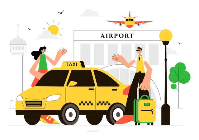 Girl booking taxi for airport  Illustration
