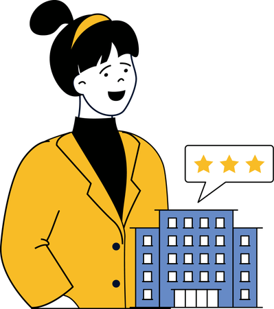 Girl booking three stars hotel  Illustration