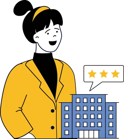 Girl booking three stars hotel  Illustration