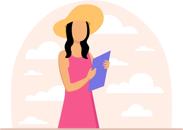 Girl booking ticket online  Illustration