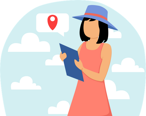 Girl booking travel destination  Illustration