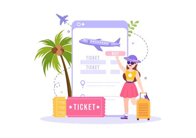 Girl booking travel ticket Illustration