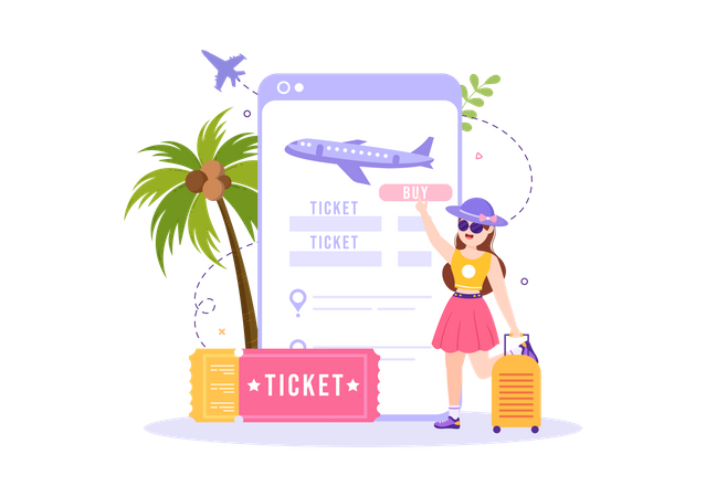 Girl booking travel ticket  Illustration