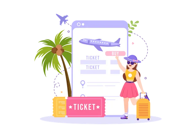 Girl booking travel ticket  Illustration