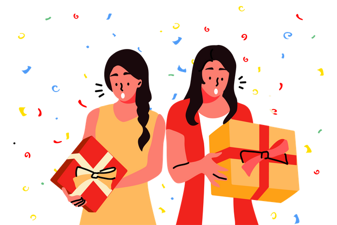 Girl bought gift for birthday  Illustration