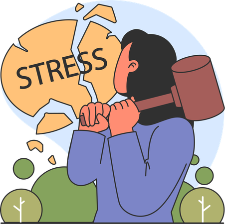 Girl breaking stress using hammer  Illustration