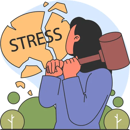 Girl breaking stress using hammer  Illustration