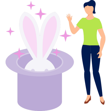 Girl brings out the rabbit from hat  Illustration