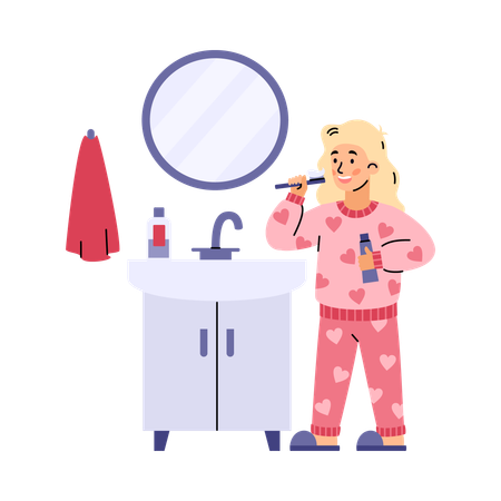 Girl brush teeth with toothbrush  Illustration