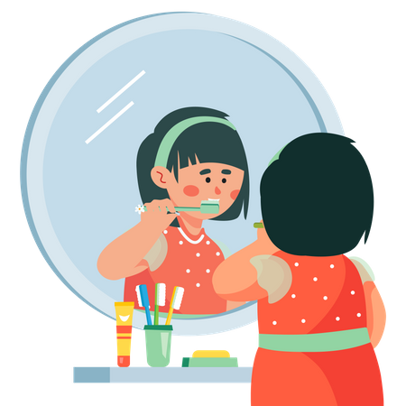 Girl brushing her teeth Illustration