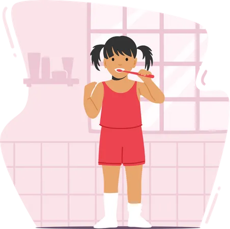 Girl brushing her teeth  Illustration