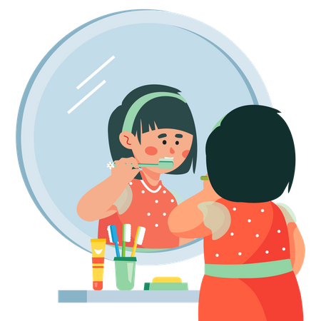 Girl brushing her teeth  Illustration