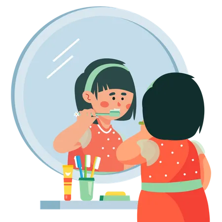 Girl brushing her teeth  Illustration