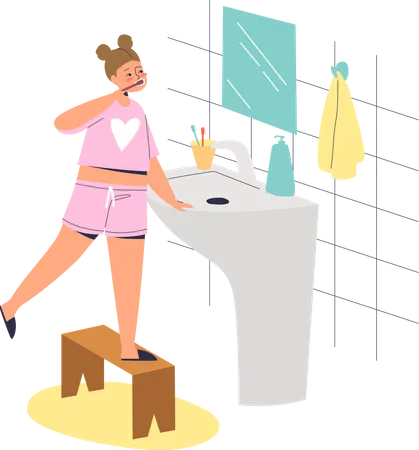 Girl brushing teeth  Illustration