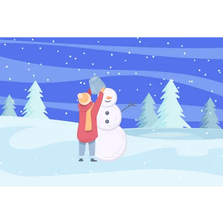 Girl build snowman Illustration
