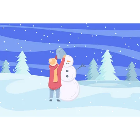 Girl build snowman  Illustration