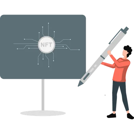 NFT 네트워크를 구축하는 소녀  일러스트레이션