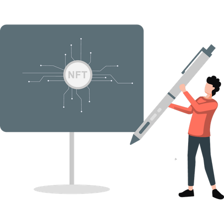 Girl building an NFT network  Illustration