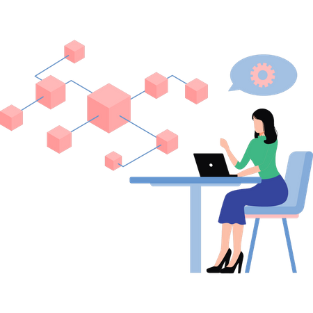 Girl building  blockchain  Illustration
