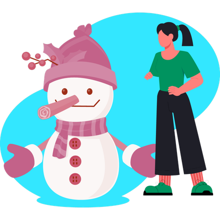 Girl building snowman  Illustration
