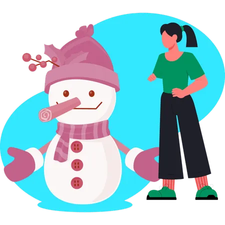 Girl building snowman  Illustration