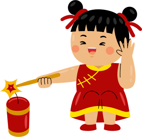 Girl burning firecracker  Illustration